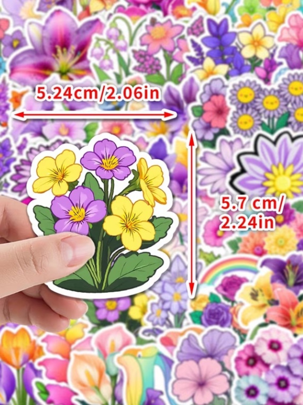 Purple Themed Flower Shaped Stickers, 50 Pieces - Picture 2 of 2